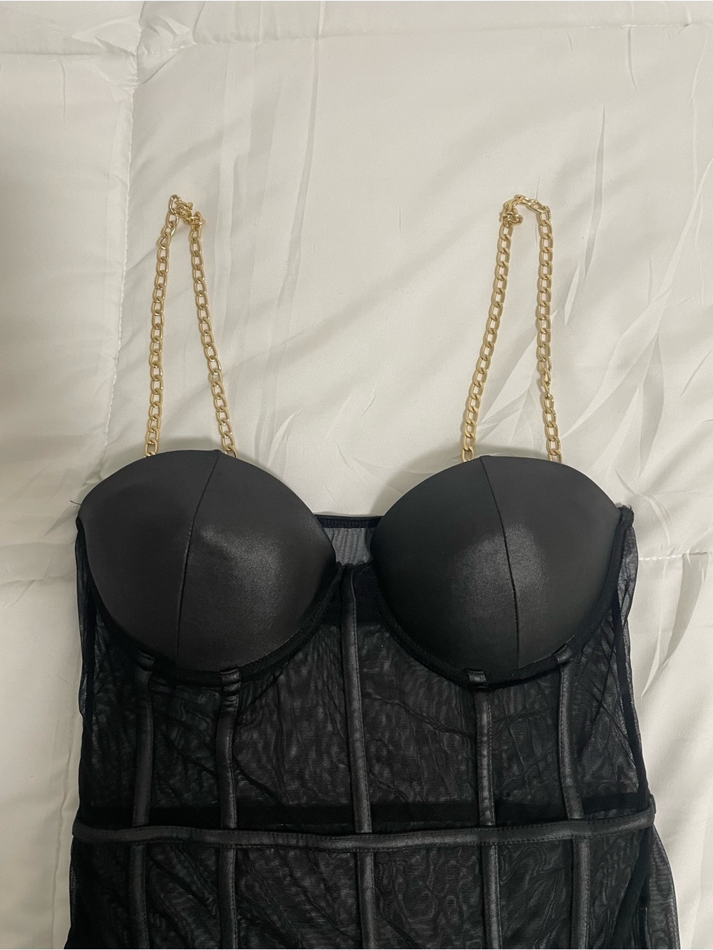 SHEIN Black Mesh Corset Bodysuit with Chain Straps - Picture 5 of 7
